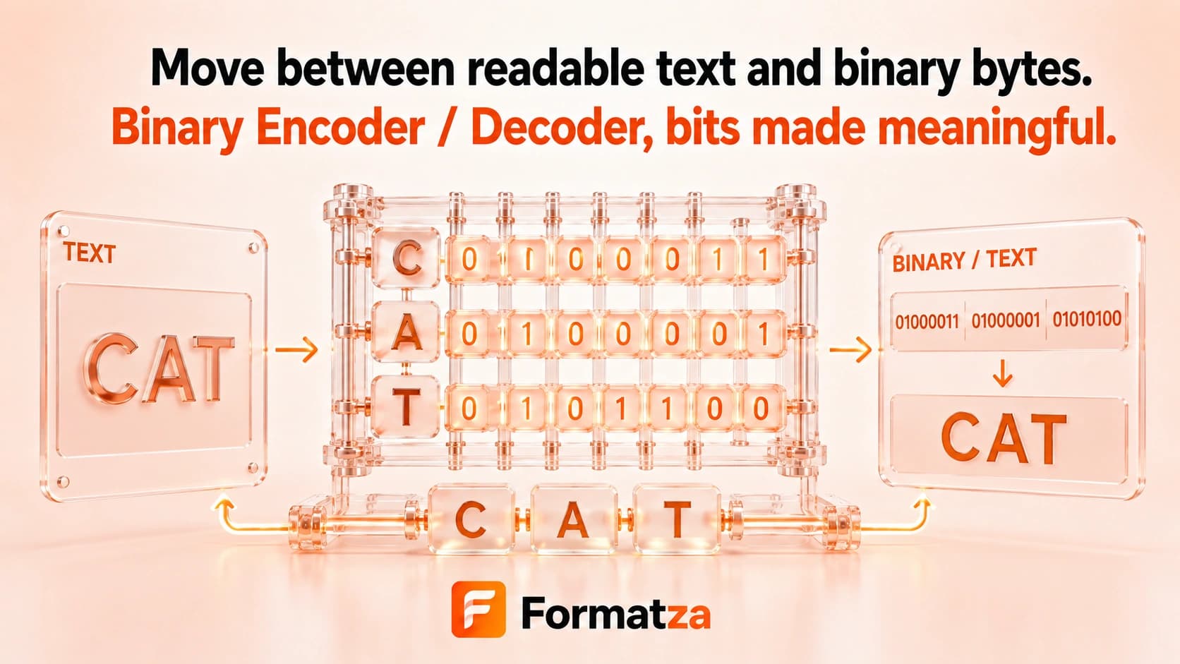 Formatza Binary Encoder and Decoder tool interface