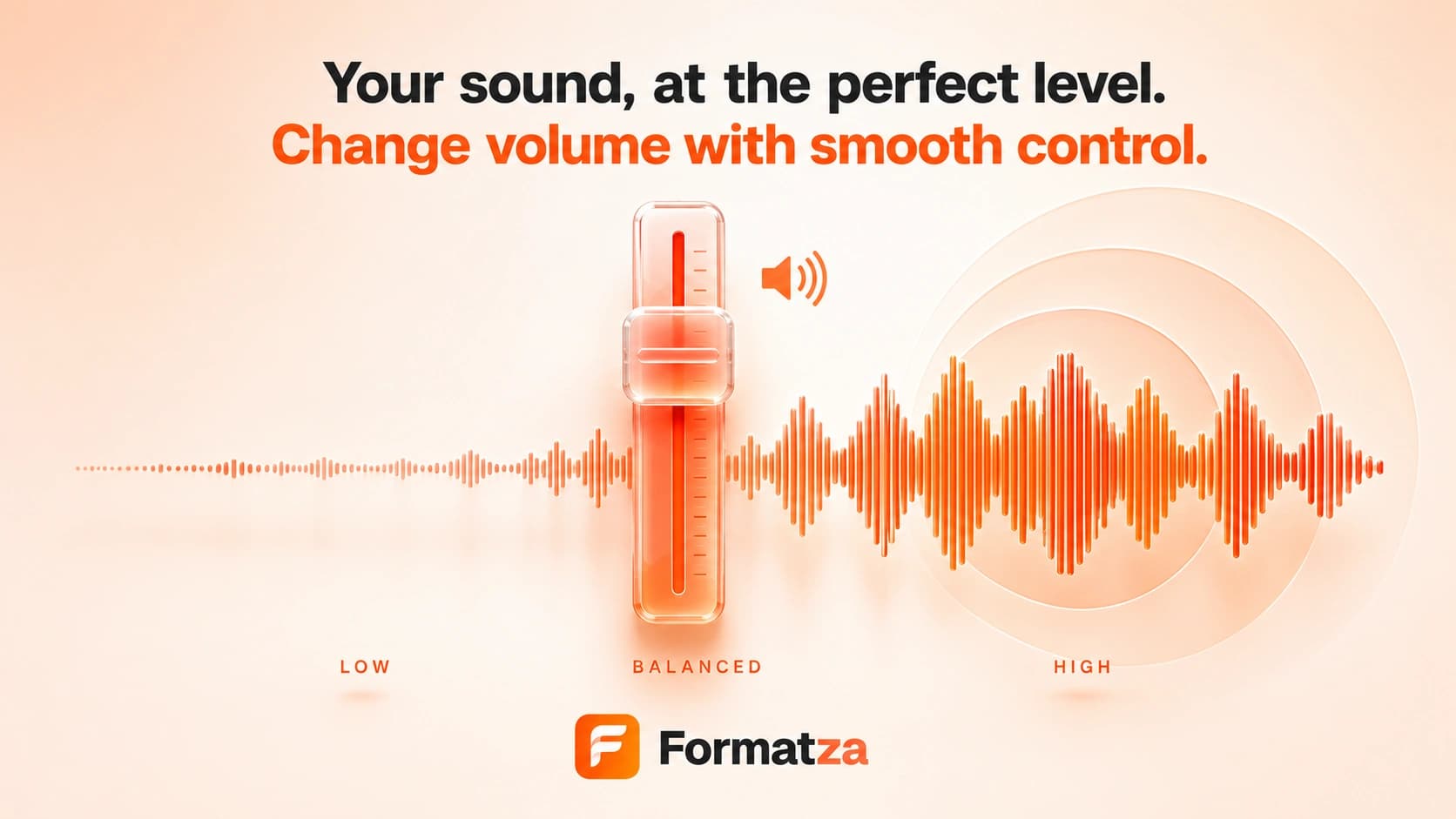 Illustration showing the volume level of an audio file being adjusted