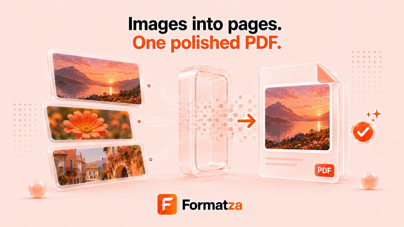 Illustration showing image files combined into a PDF document