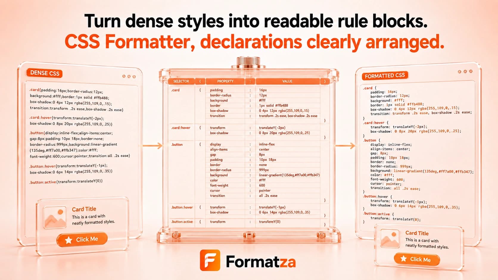 Formatza CSS Formatter tool interface