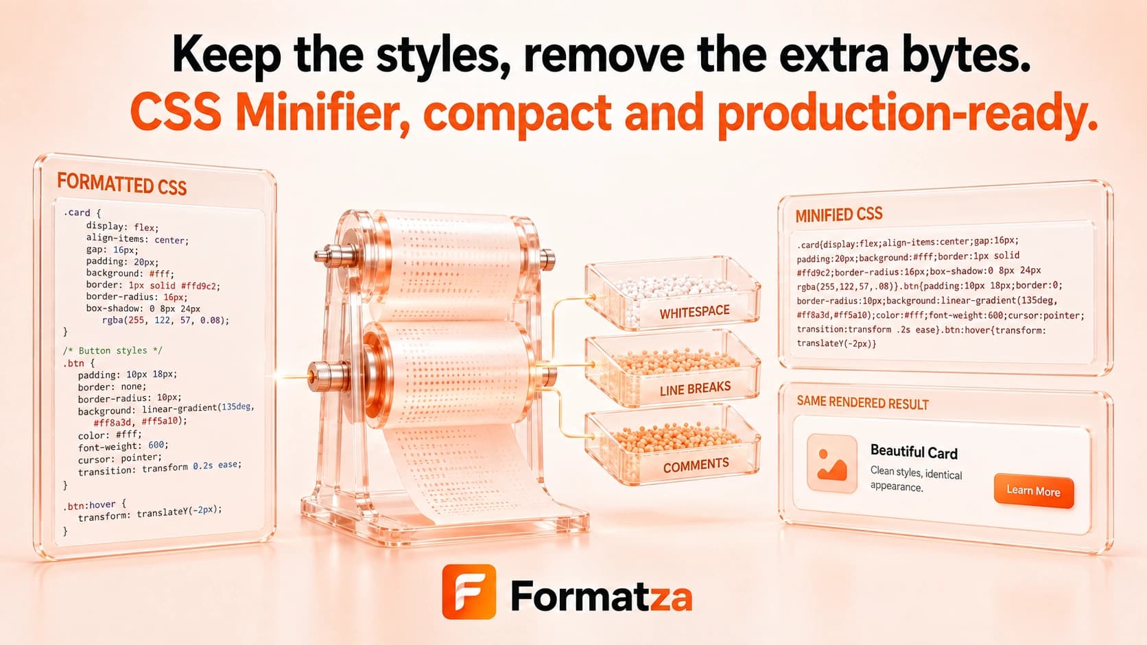 Formatza CSS Minifier tool interface