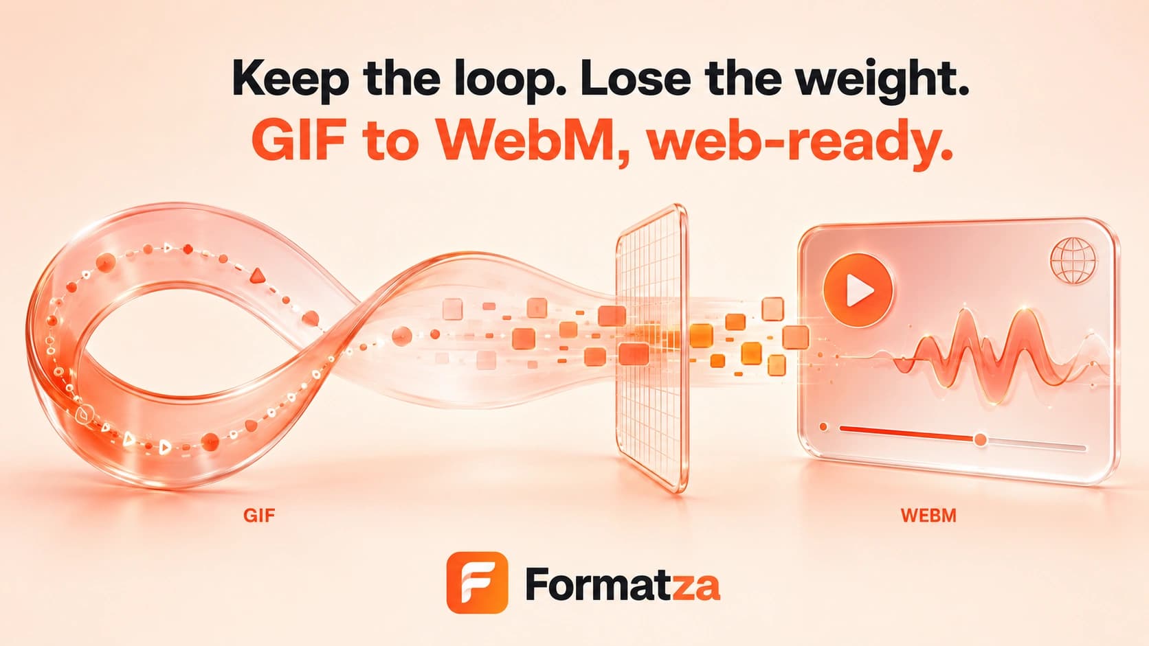 Illustration showing a GIF animation converted into a WebM video