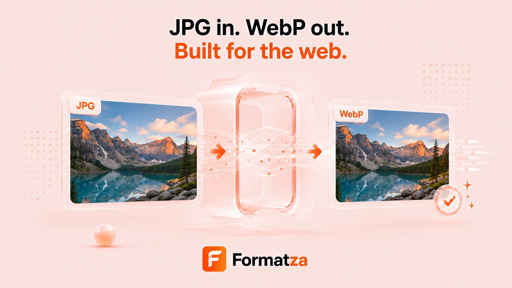 Illustration showing a JPG image converted into the WebP format
