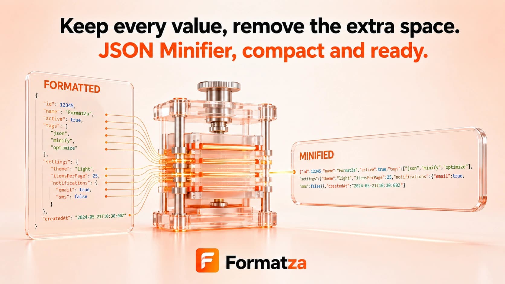 Formatza JSON Minifier tool interface