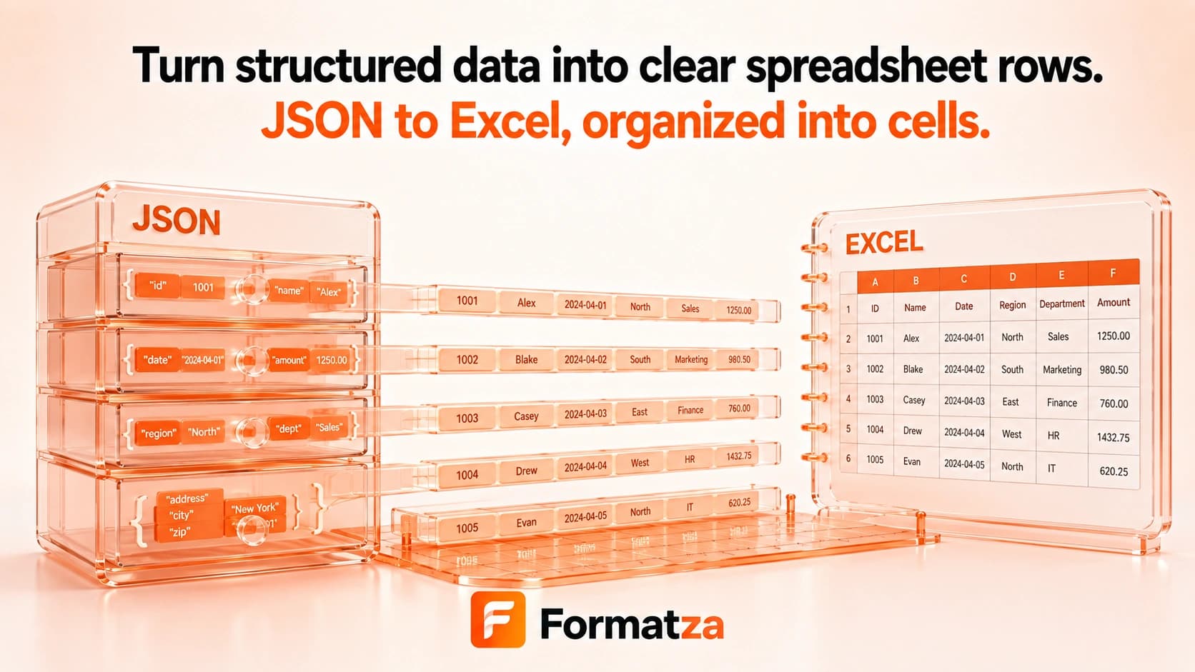 Illustration showing JSON data converted into an Excel workbook