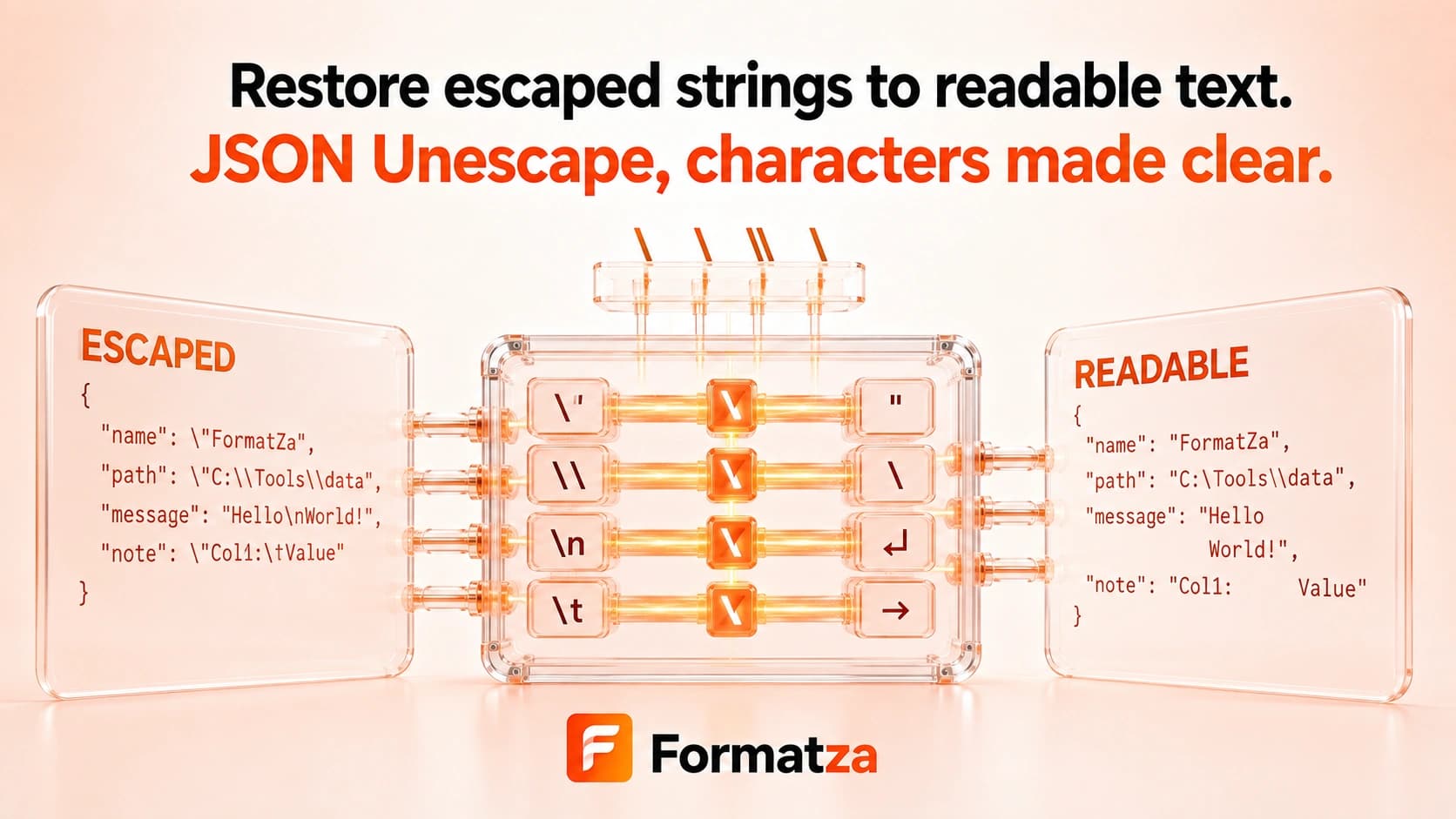 Formatza JSON Unescape tool interface