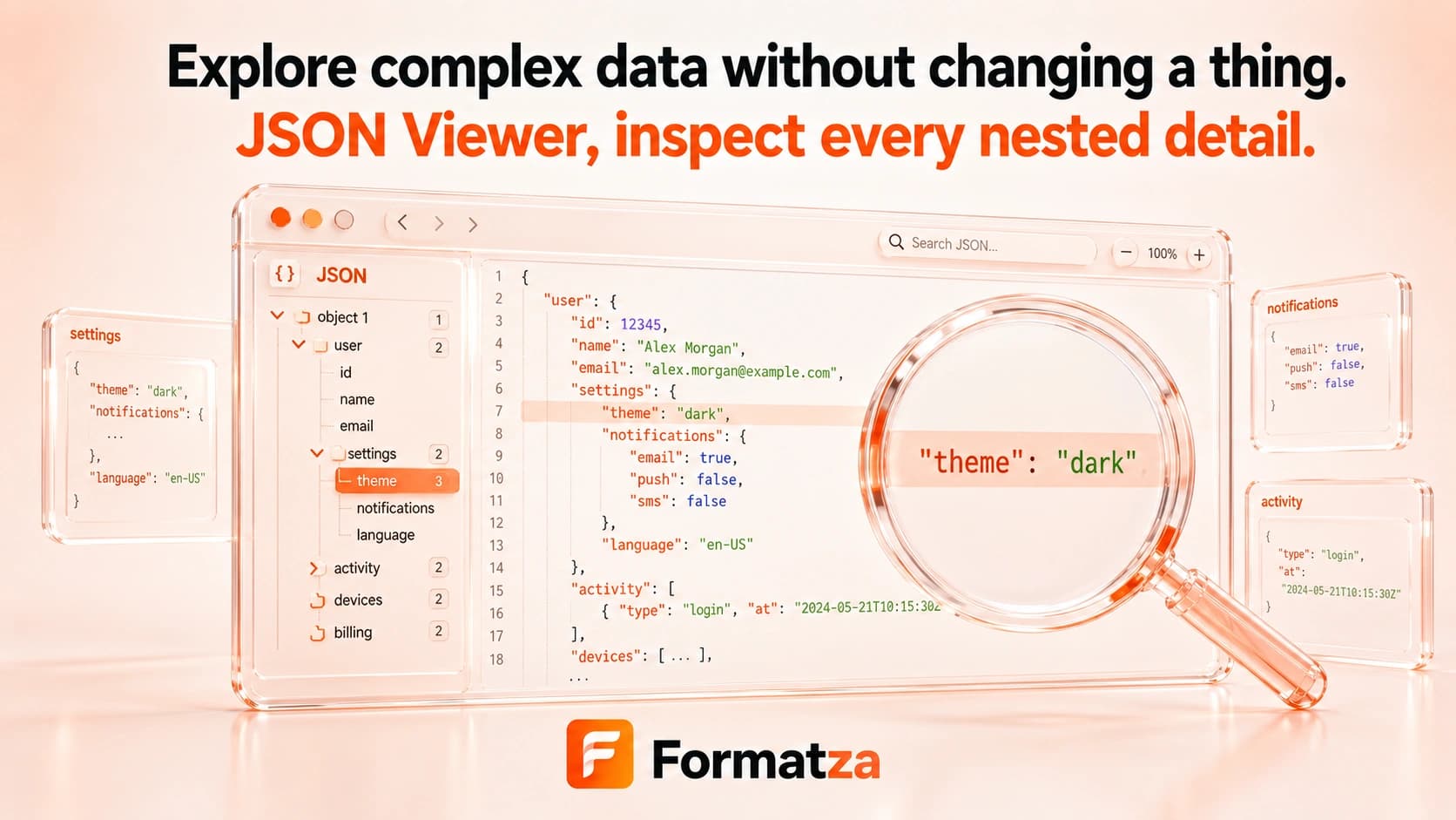 Formatza JSON Viewer tool interface