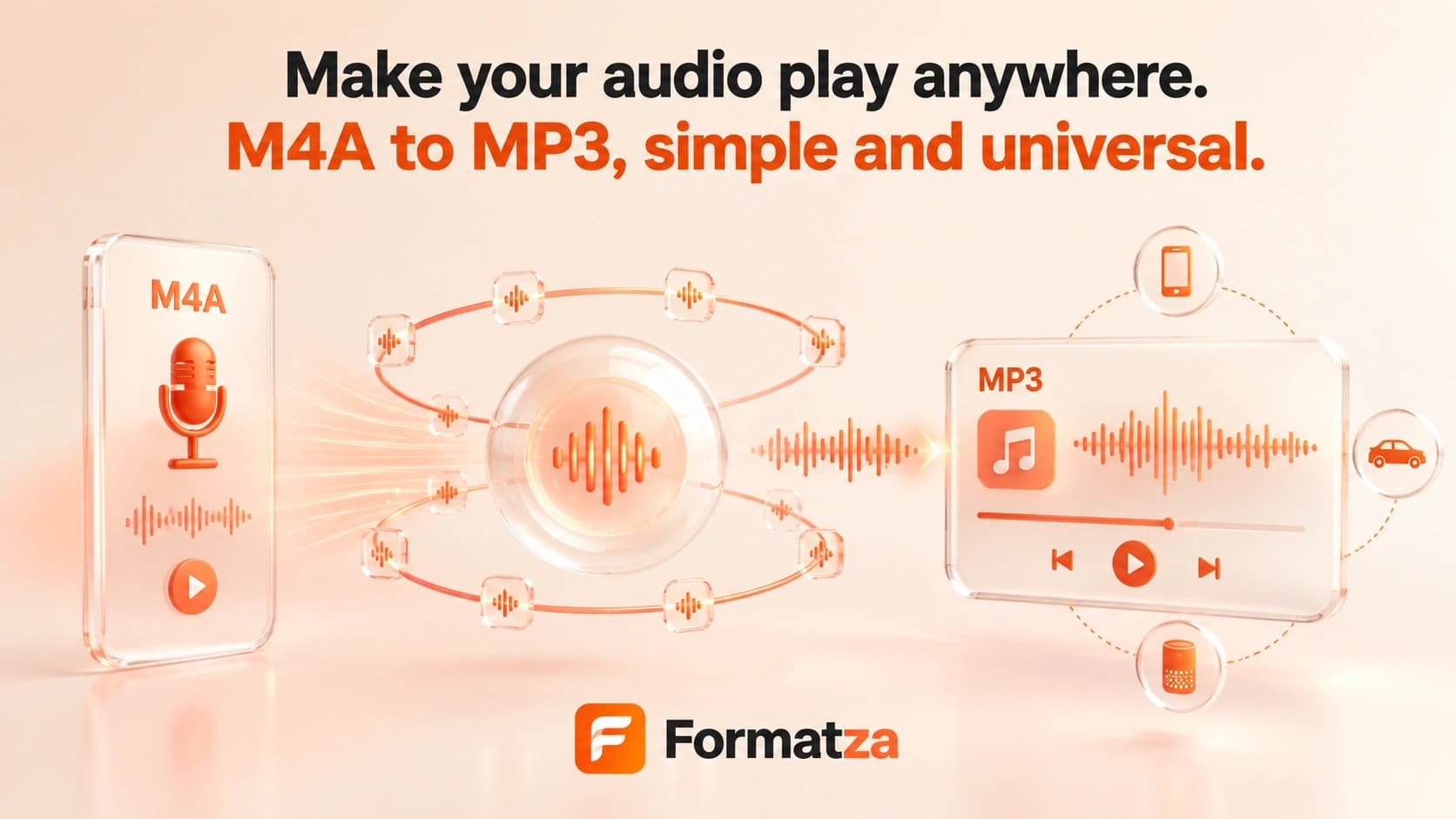 Illustration showing an M4A audio file converted into the MP3 format
