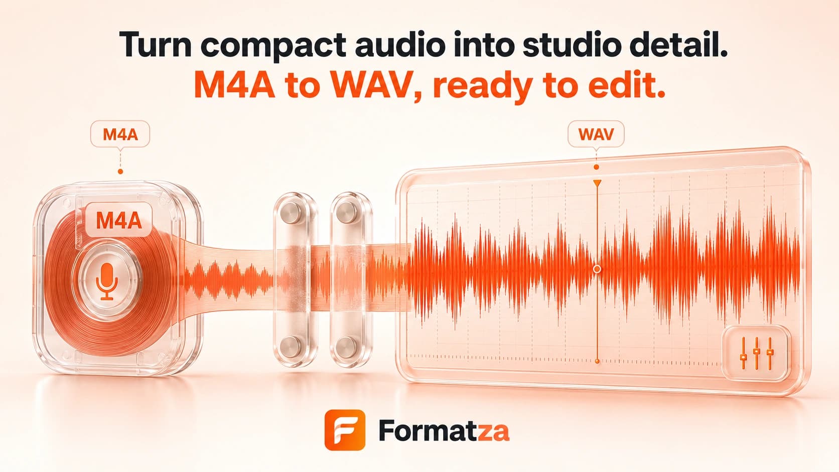 Illustration showing an M4A audio file converted into the WAV format