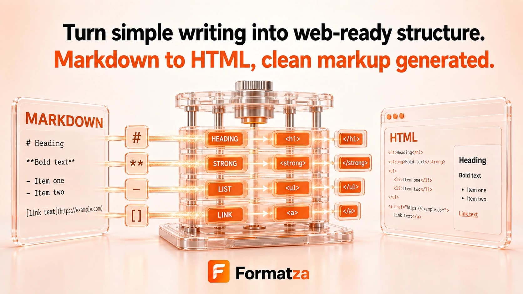 Formatza Markdown to HTML tool interface