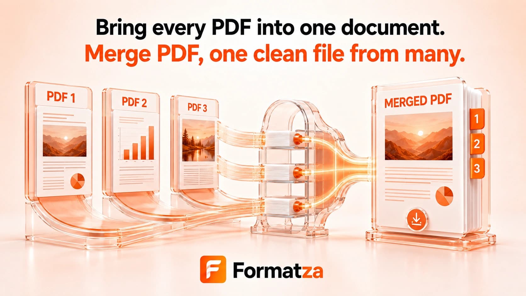 Illustration showing multiple PDF documents merged into one file