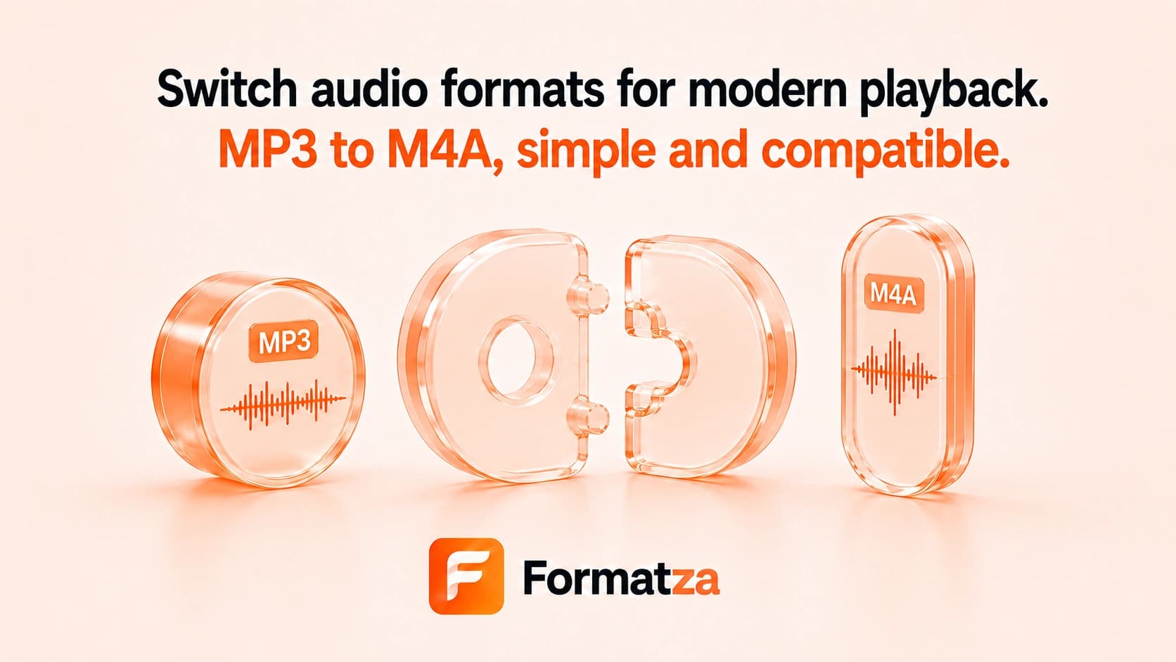 Illustration showing an MP3 audio file converted into the M4A format