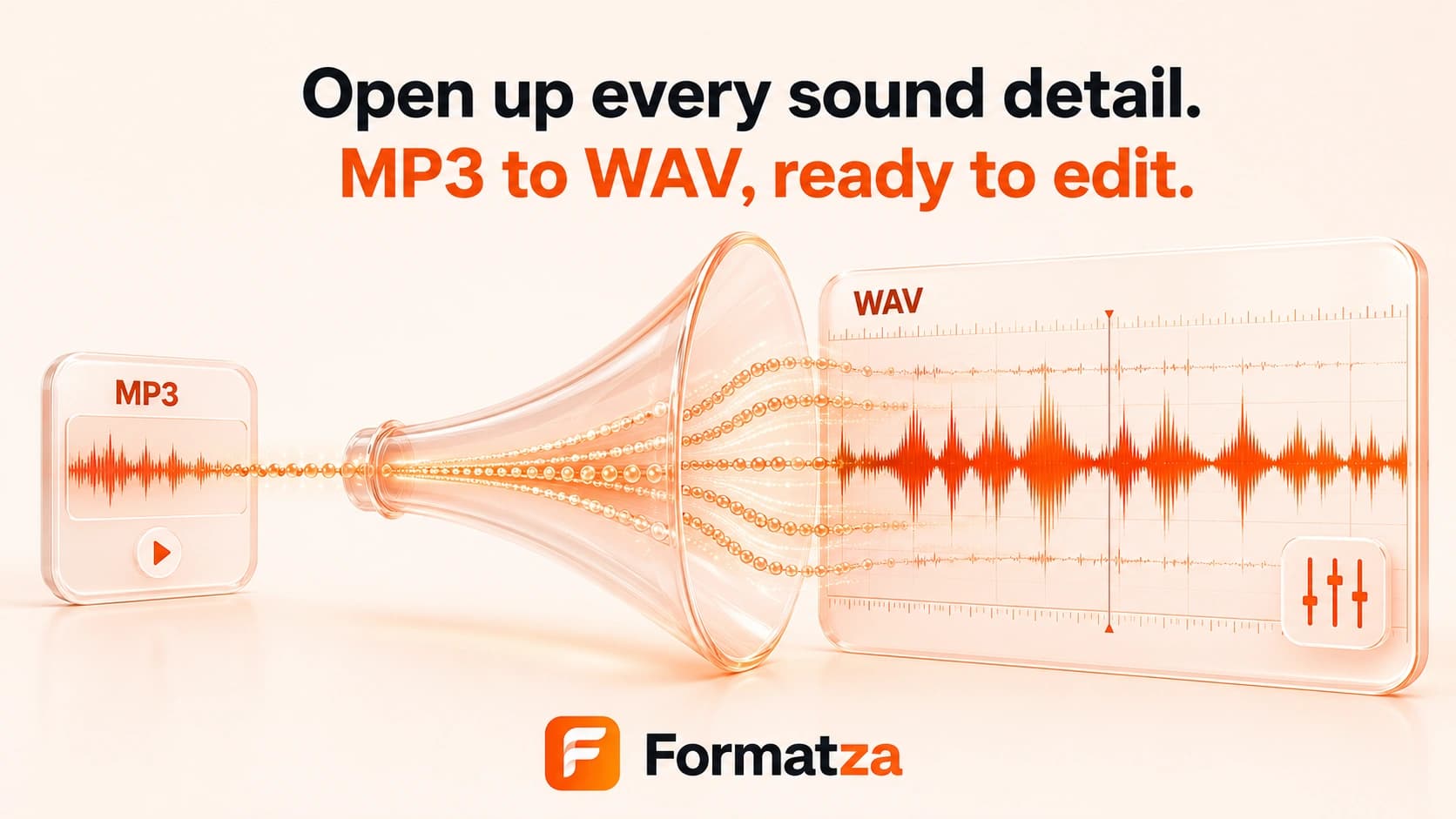 Illustration showing an MP3 audio file converted into the WAV format