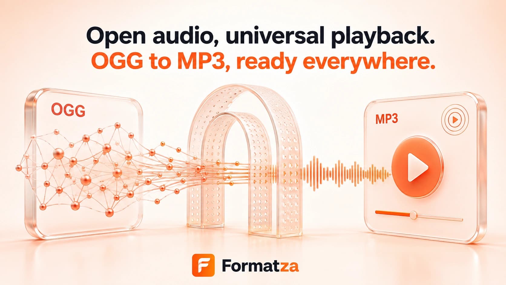 Illustration showing an OGG audio file converted into the MP3 format