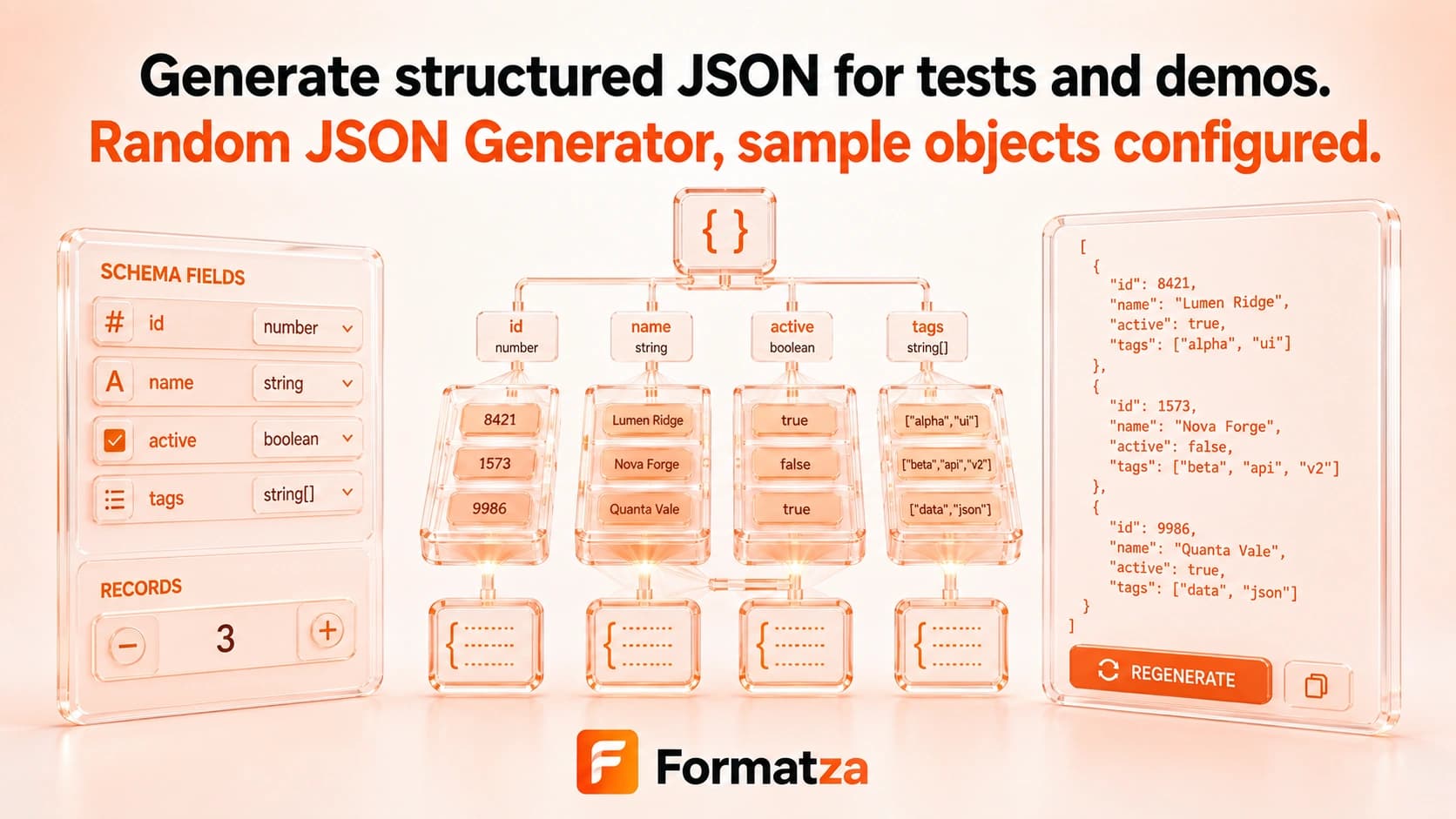 Formatza Random JSON Generator tool interface