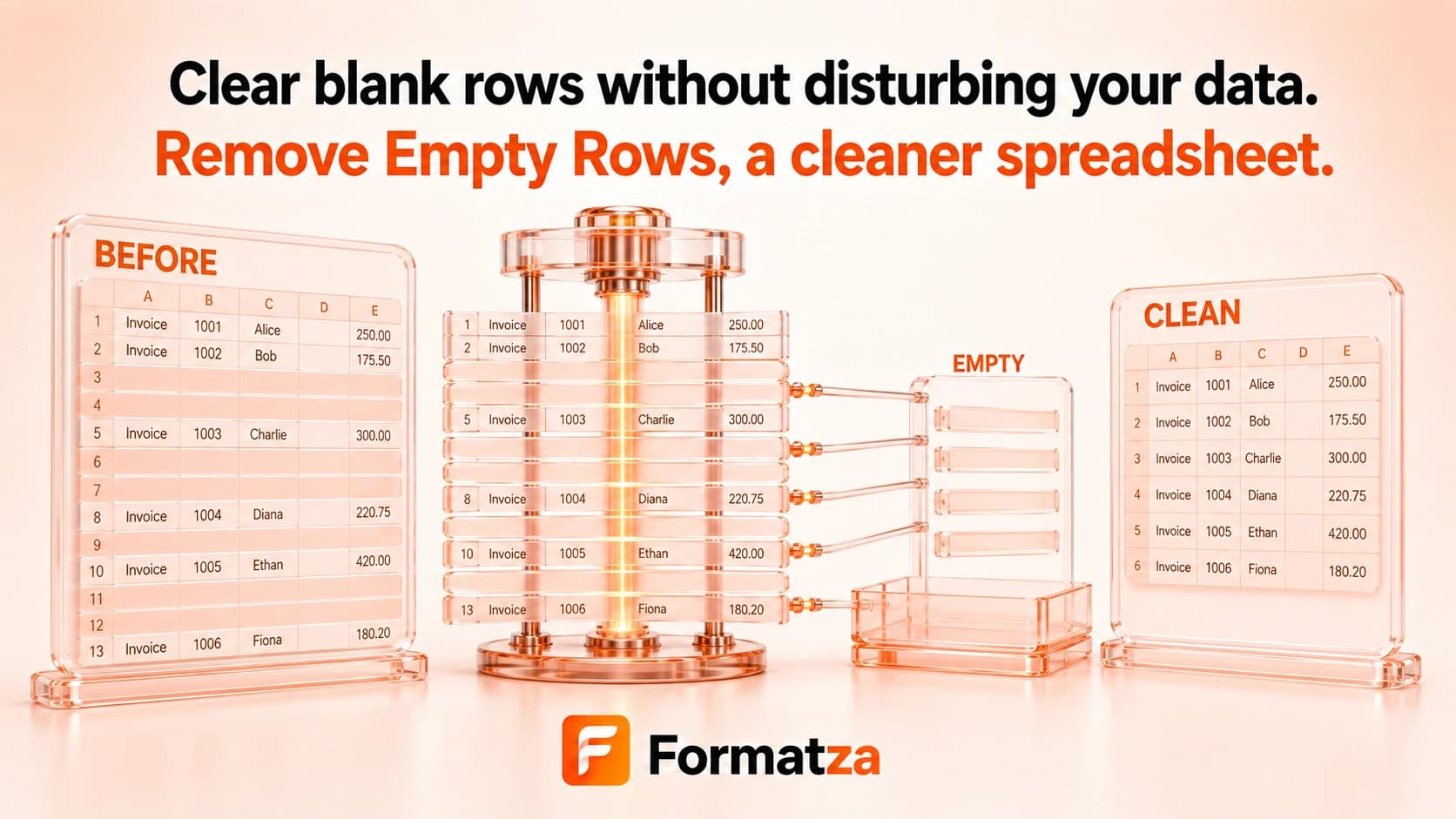 Illustration showing empty rows removed from an Excel worksheet