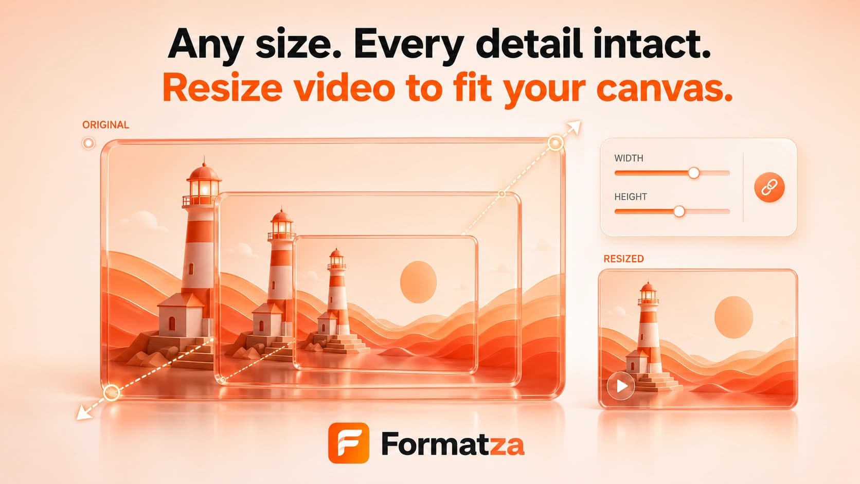 Illustration showing a video resized to different dimensions