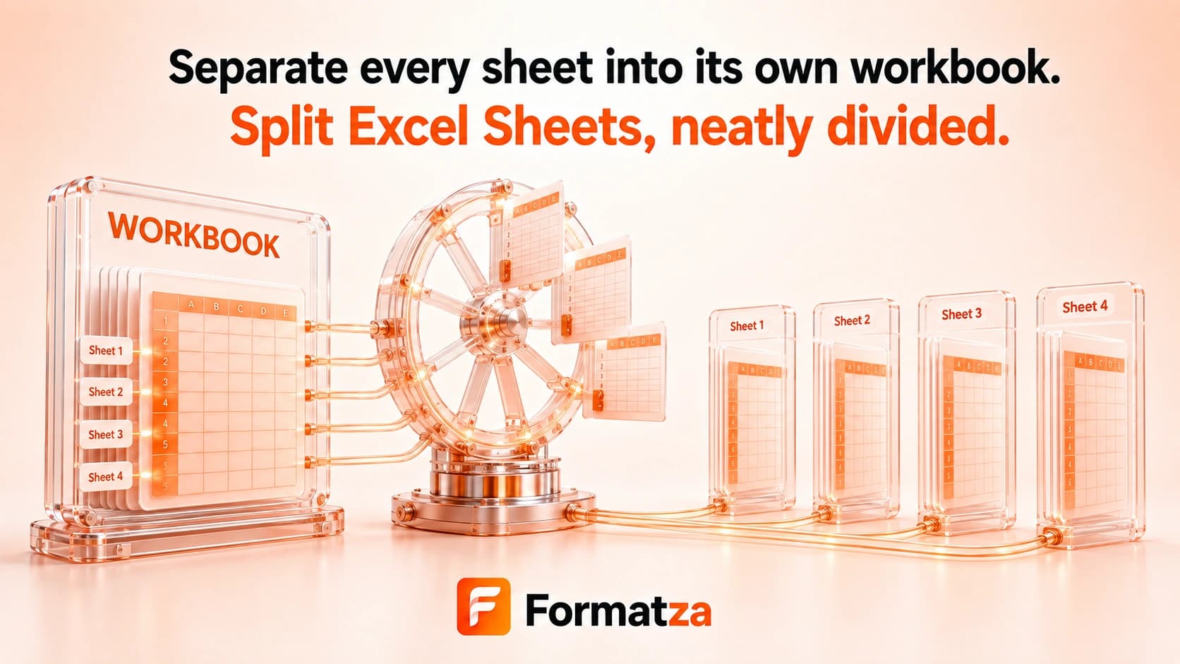 Illustration showing an Excel workbook split into separate worksheet files