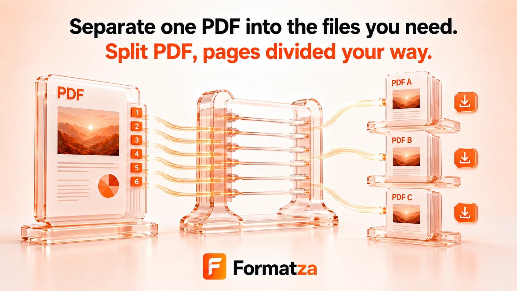 Illustration showing a PDF document split into separate files