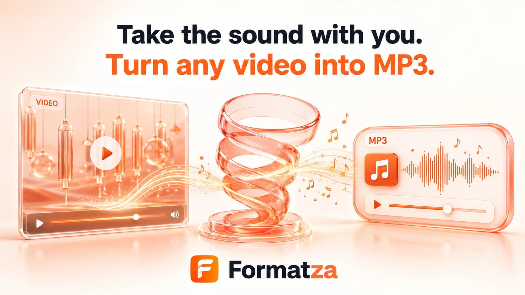 Illustration showing a video converted into an MP3 audio file