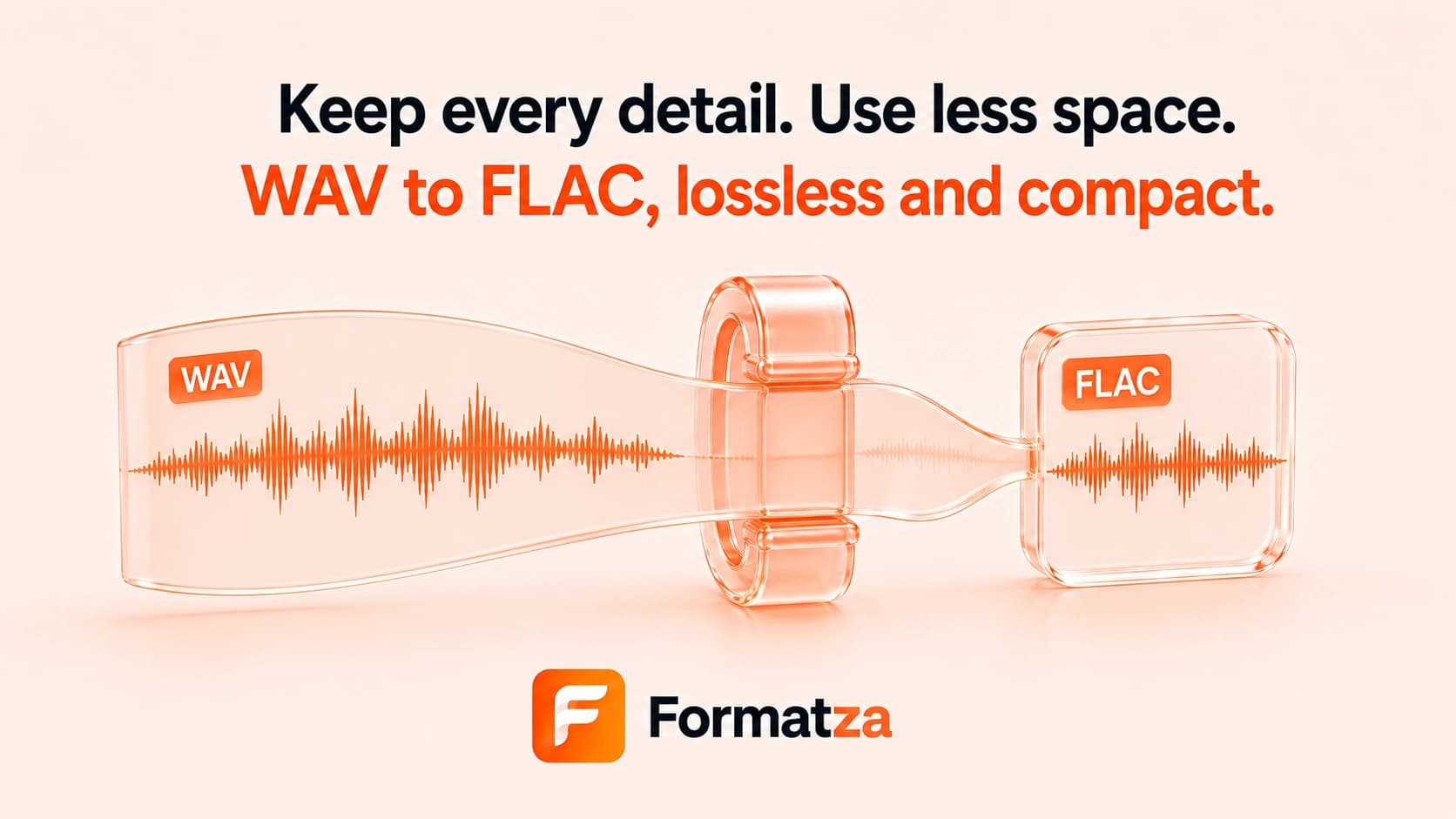 Illustration showing a WAV audio file converted into the FLAC format