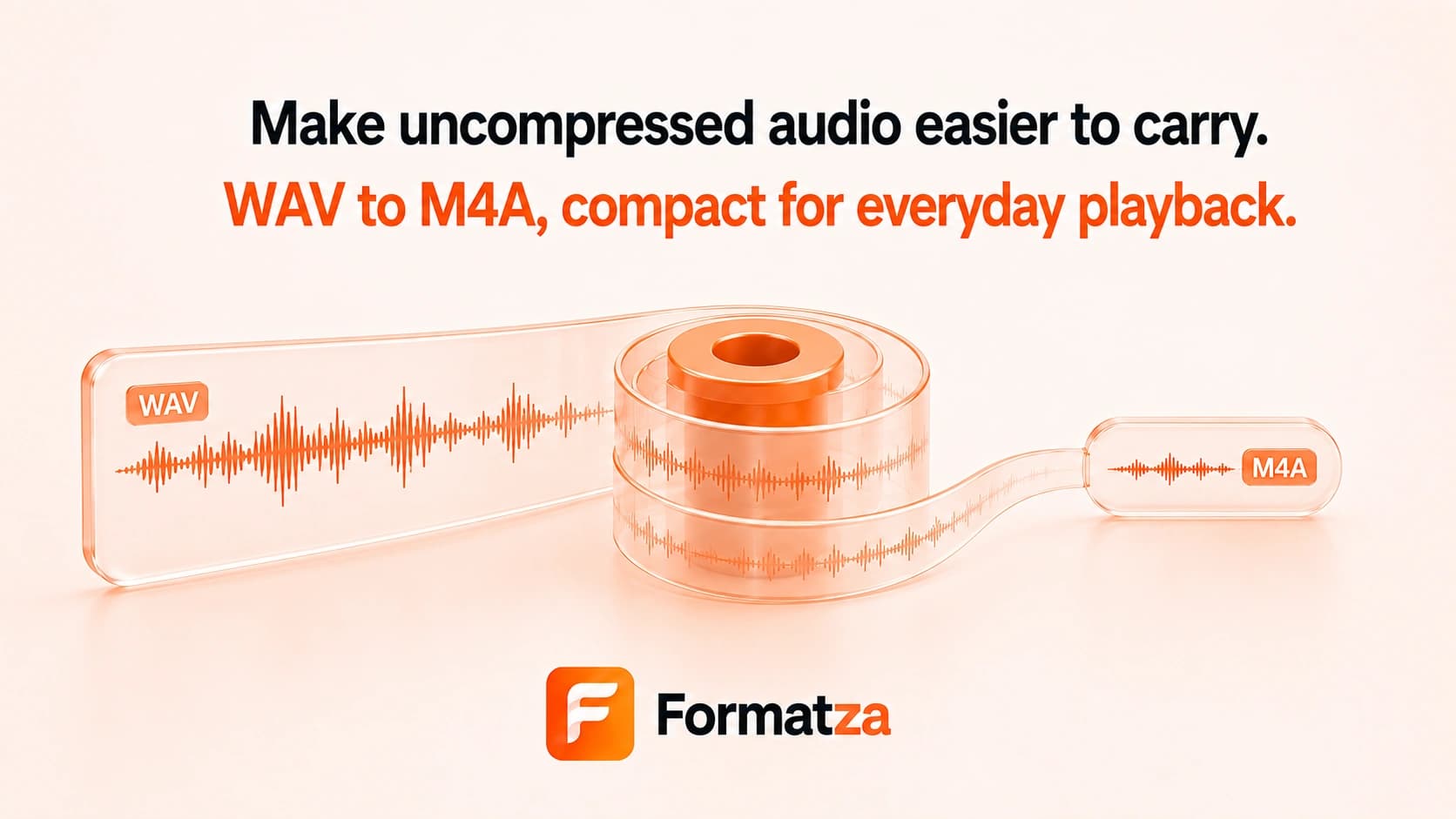 Illustration showing a WAV audio file converted into the M4A format