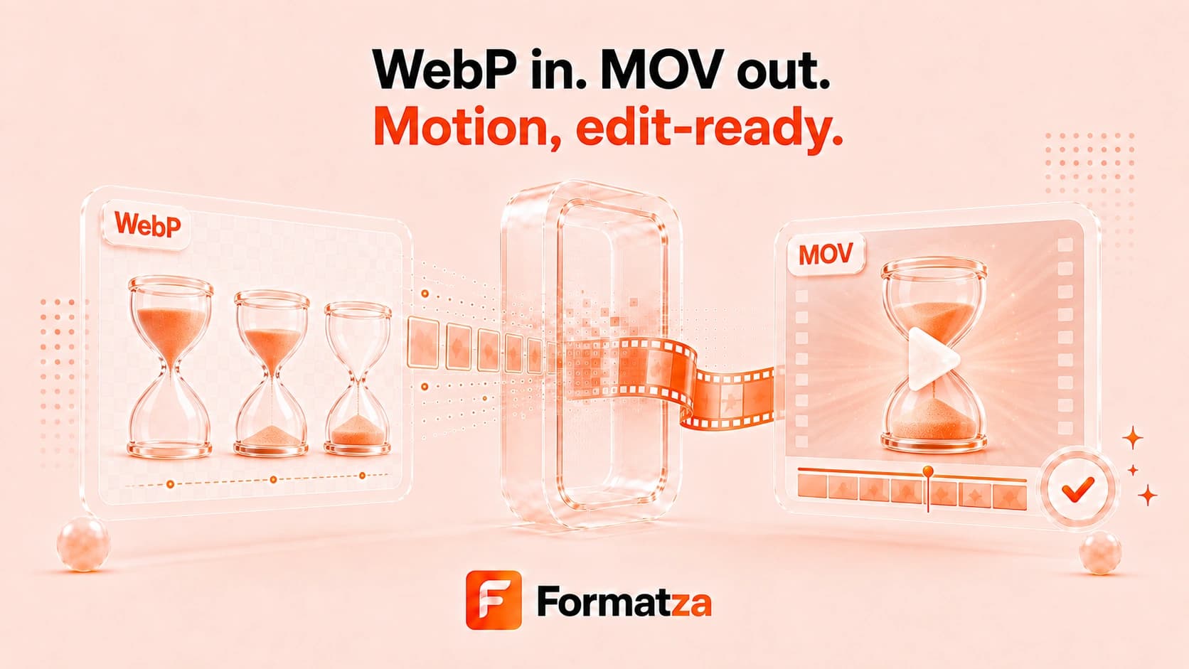 Illustration showing a WebP animation converted into a MOV video