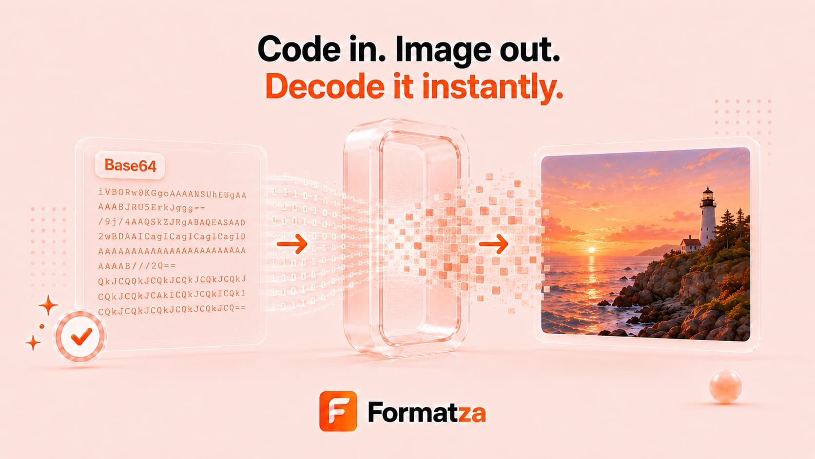 Illustration showing Base64 image data decoded into an image file