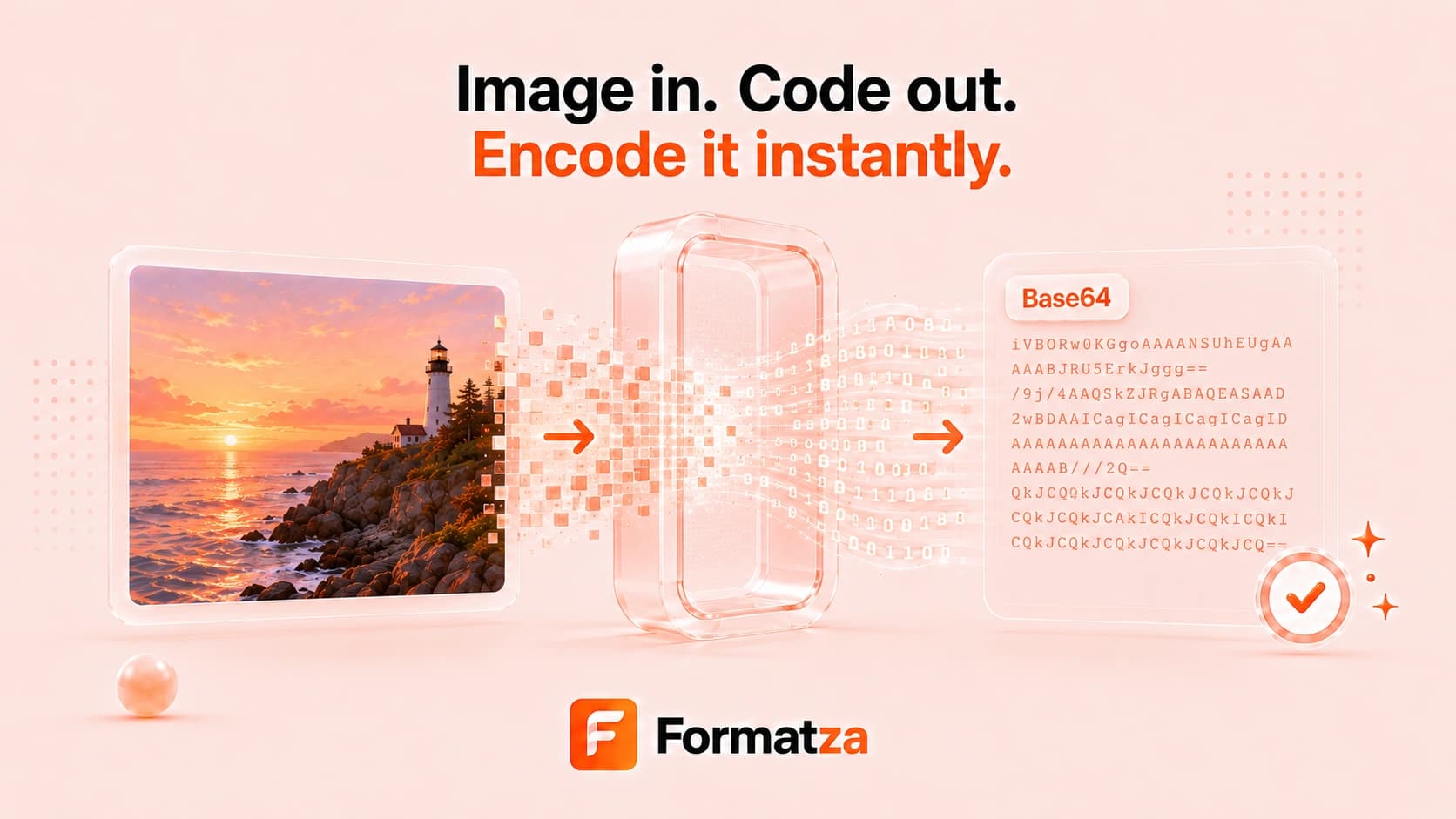 Illustration showing an image encoded into Base64 data