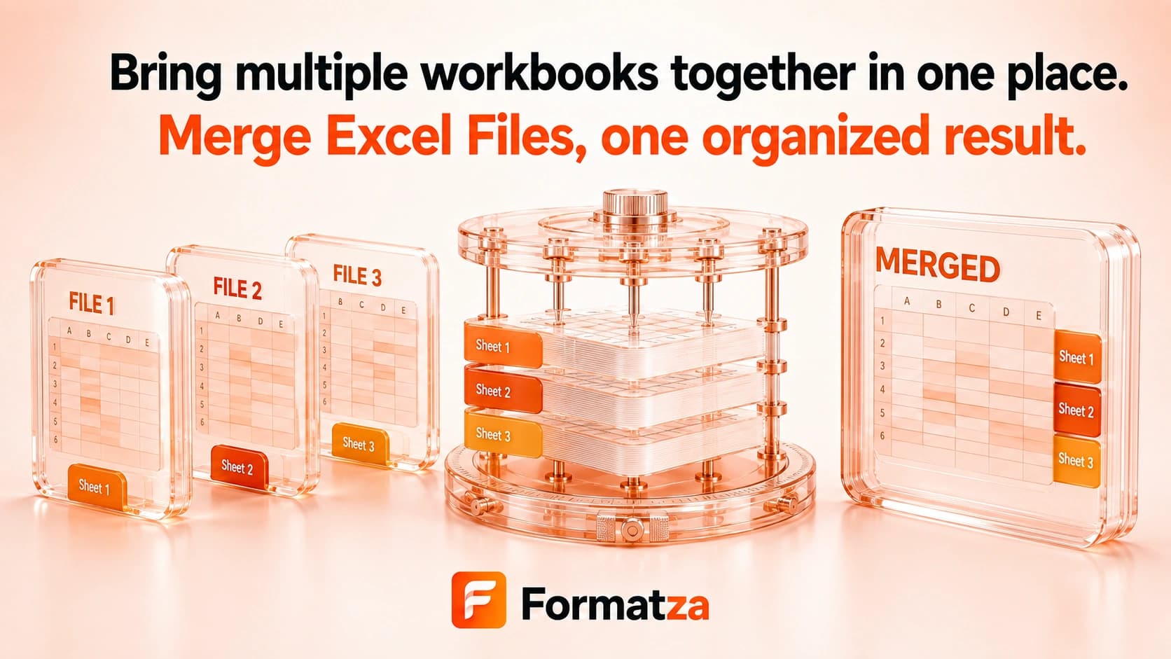 Illustration showing multiple Excel files merged into one workbook