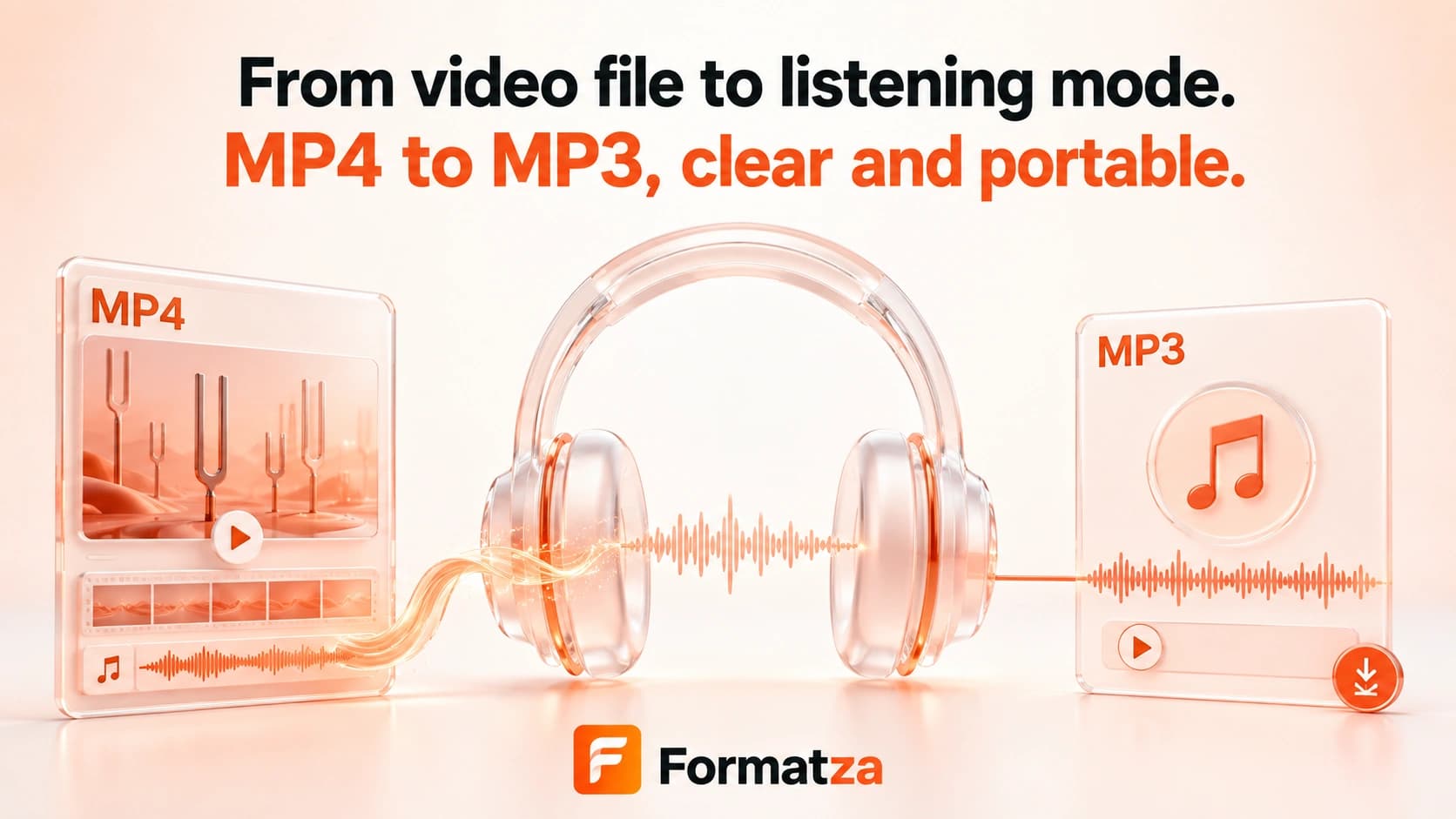Illustration showing an MP4 video converted into MP3 audio