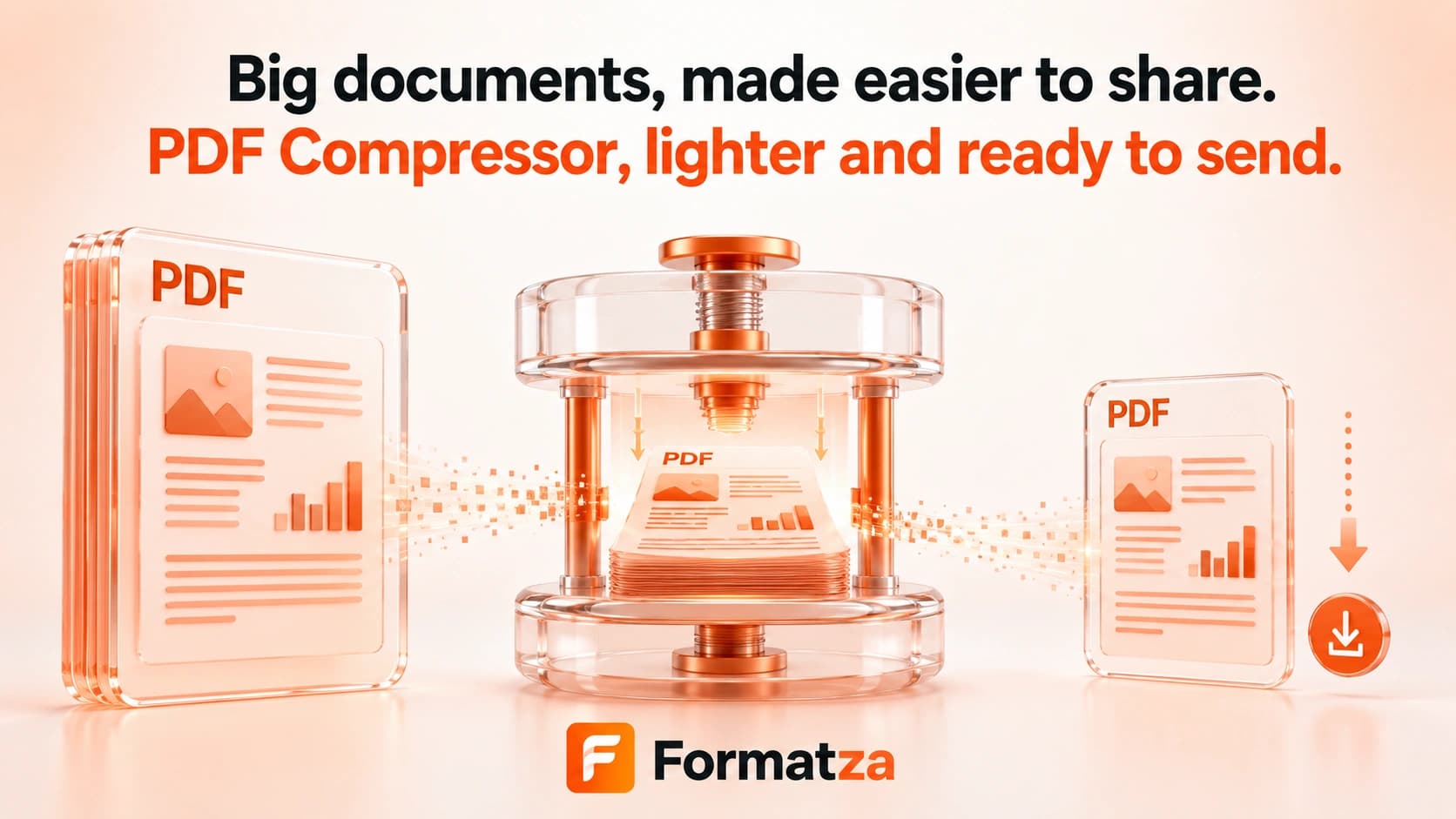 Illustration showing a PDF document compressed to a smaller file size