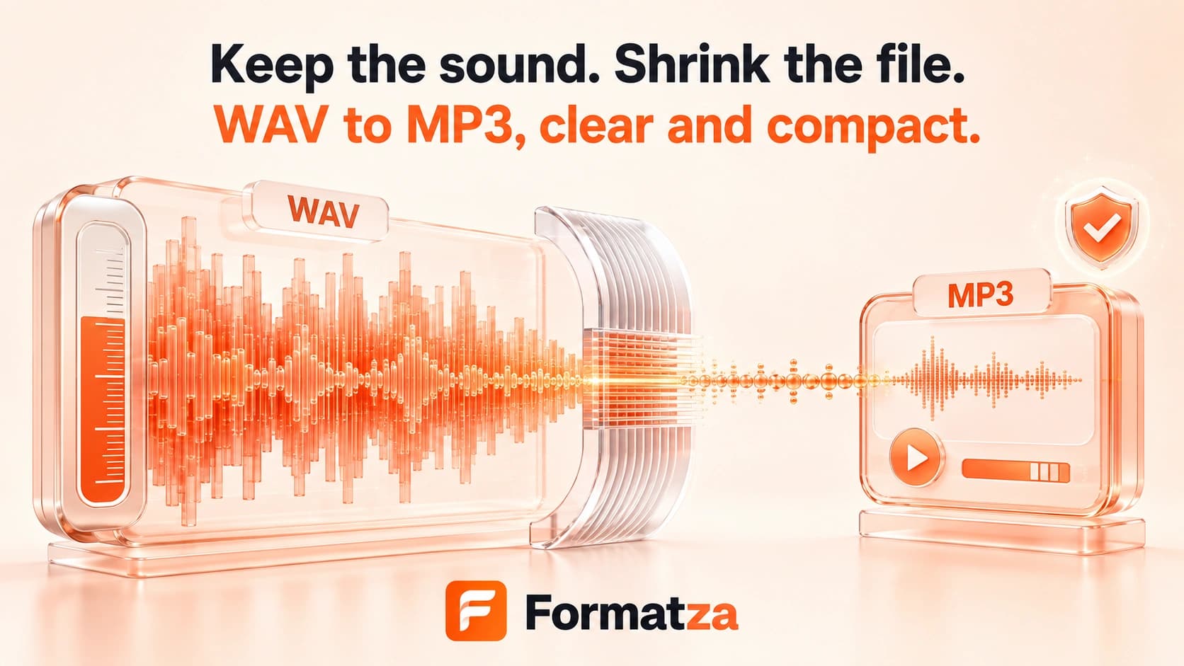 Illustration showing a WAV audio file converted into the MP3 format