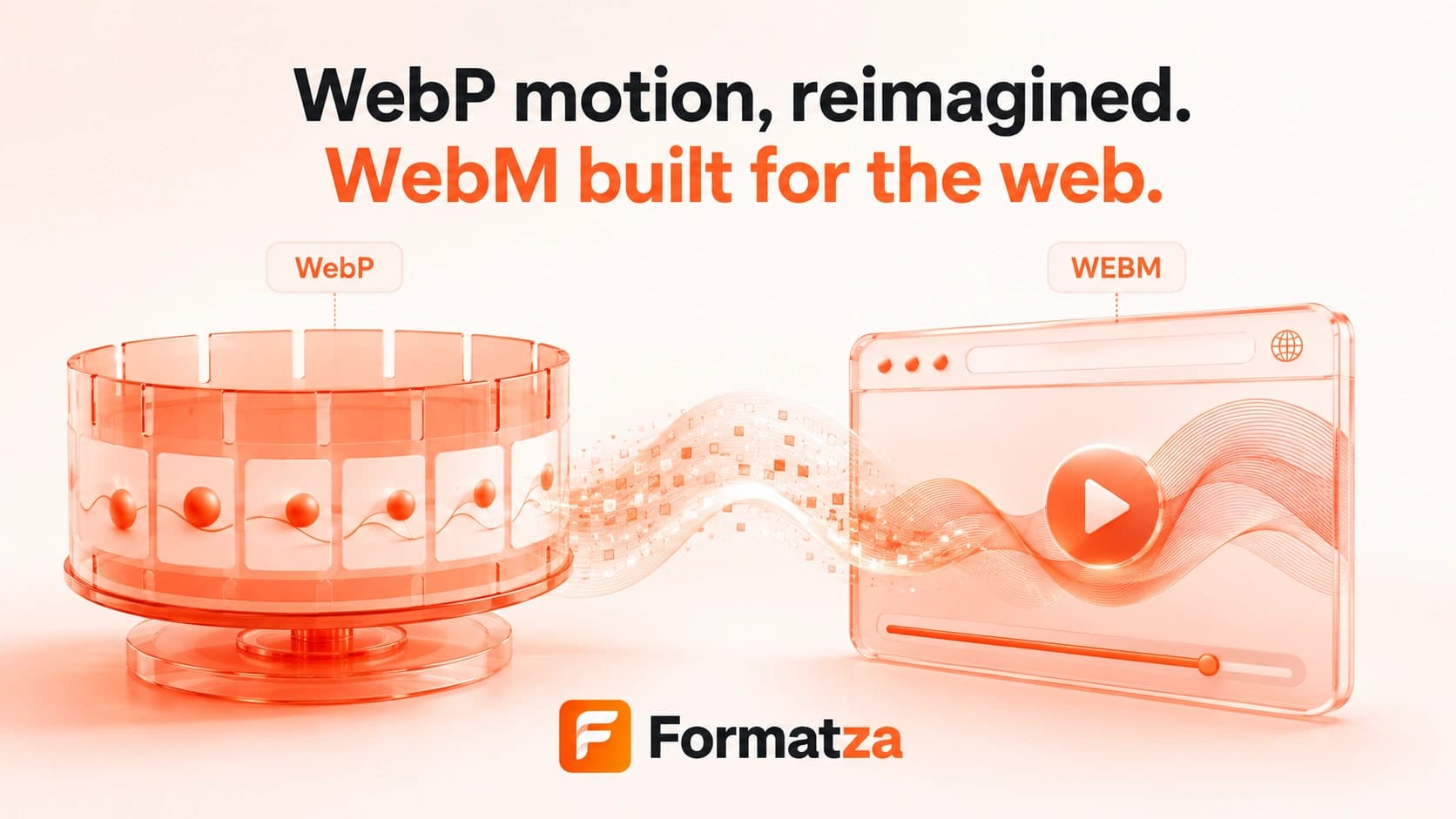 Illustration showing a WebP animation converted into a WebM video